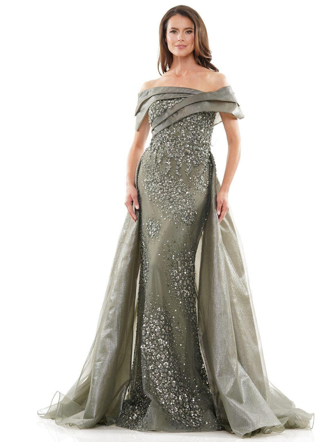 Rina di Montella 2816 Long Formal Off Shoulder Gown in Celadon