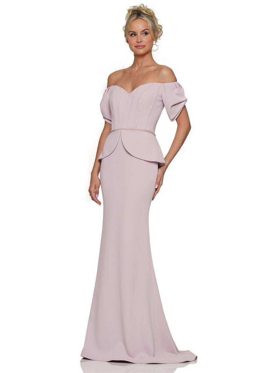 Formal Dresses Bonning Bodice Peplum Long Formal Dress Dusty Rose