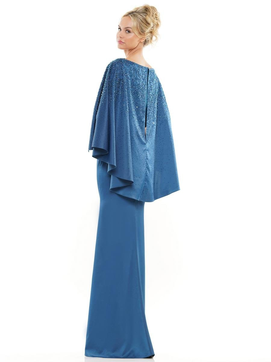 Formal Dresses Glittered Long Formal Cape Dress Teal
