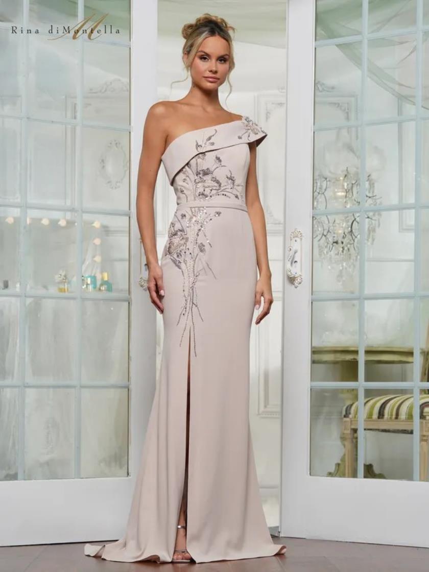 Plus Size Dresses Long Fitted Slit Formal Plus Size Dress Champagne