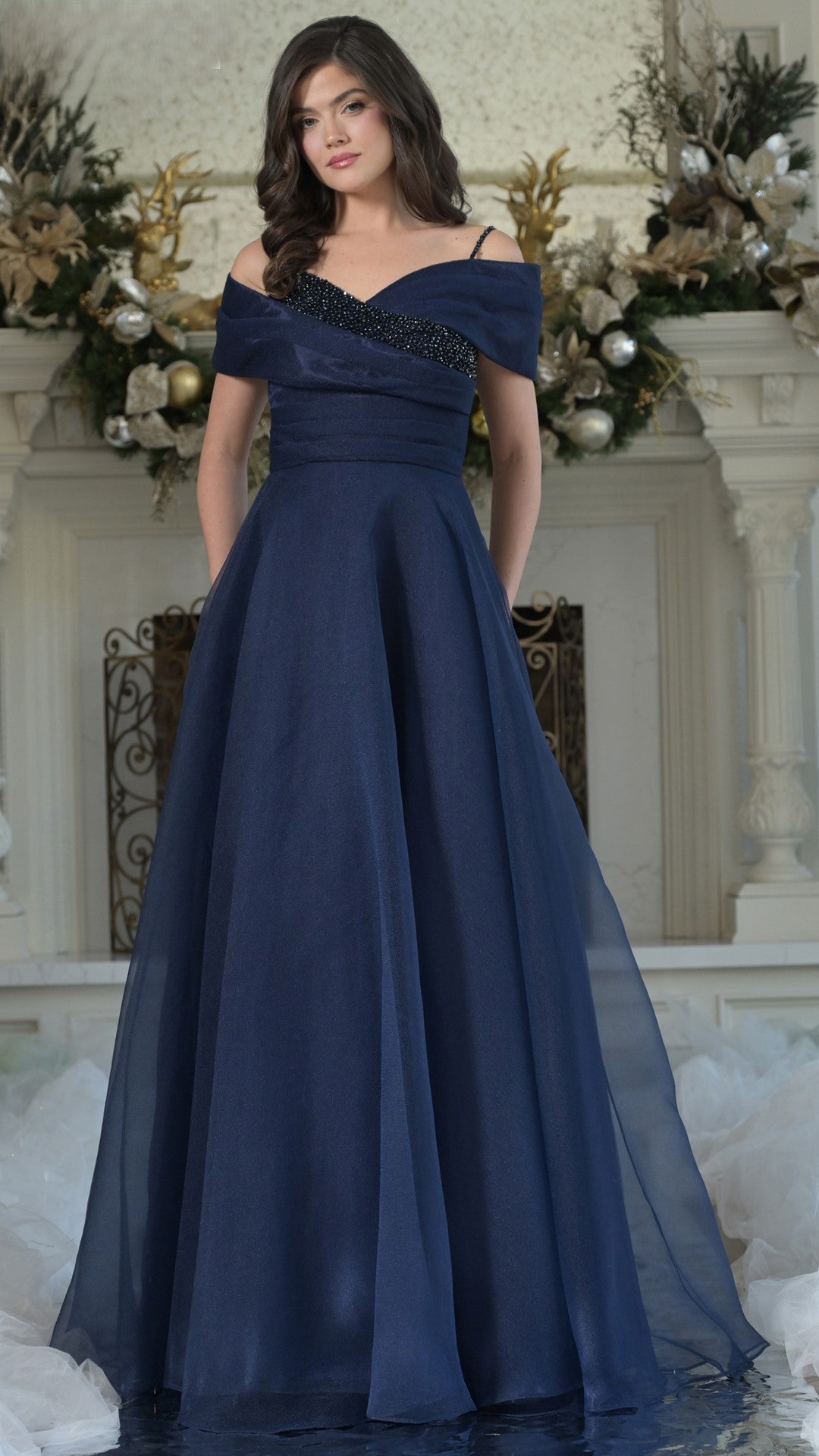 Formal Dresses A Line Beaded Long Formal Evening Dress Navy