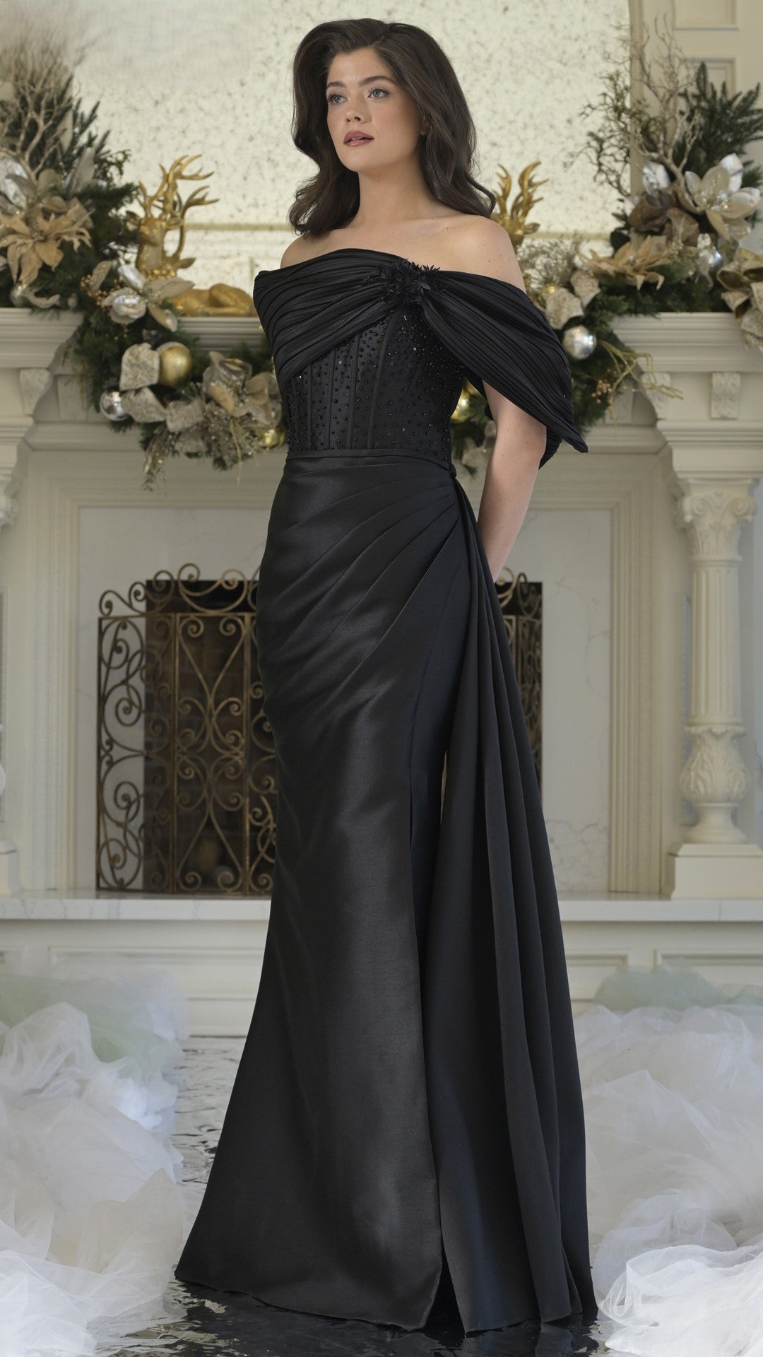 Formal Dresses Formal Long Pleated Beaded Evening Dress Black