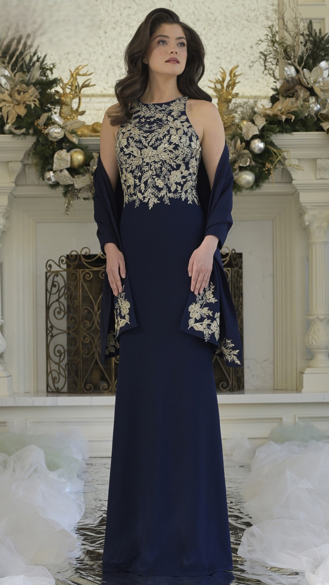 Formal Dresses Fitted Formal Long Evening Dress Navy Gold