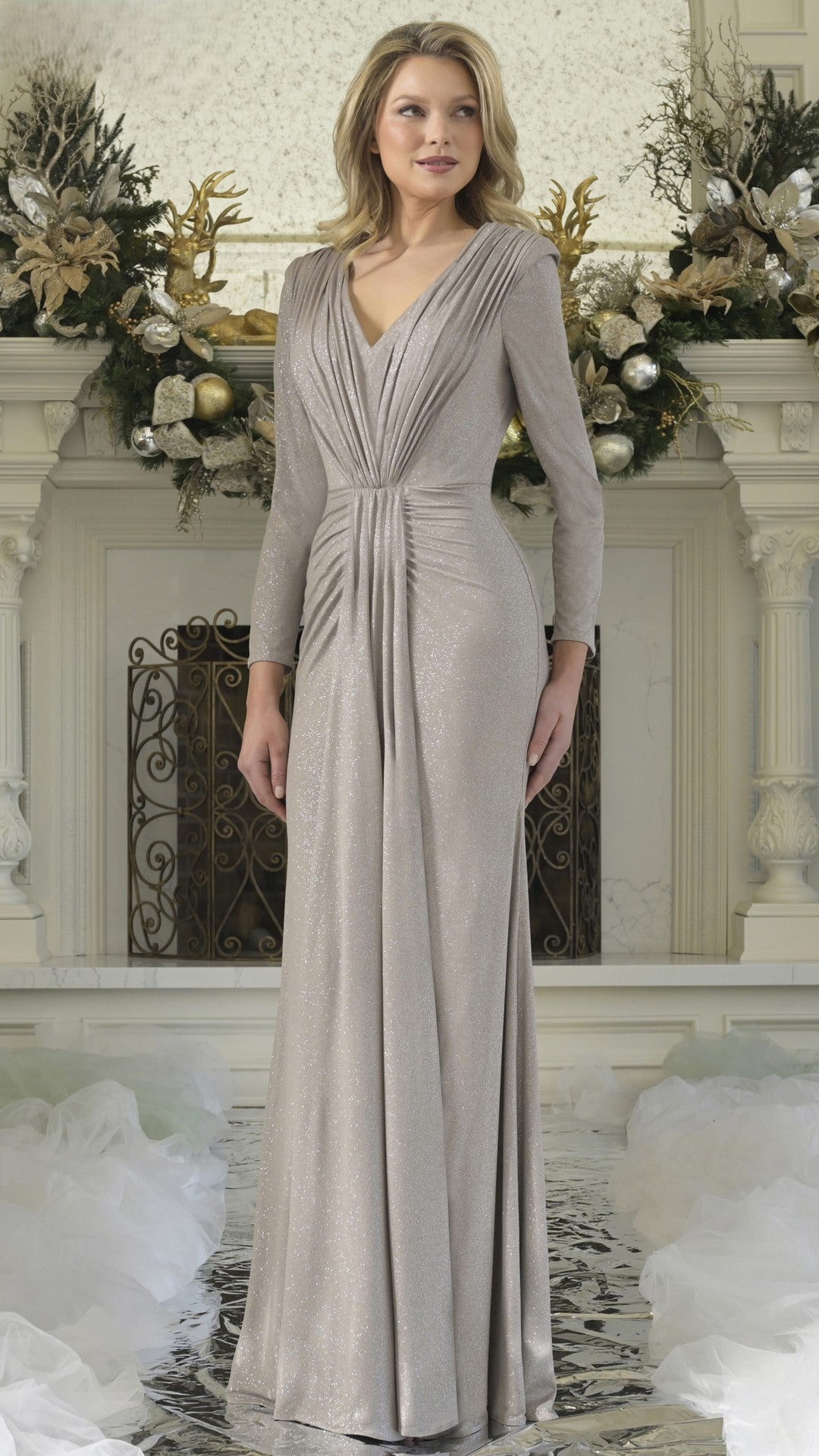 Mother of the Bride Dresses Pleated Long Mother of the Bride Dress Taupe