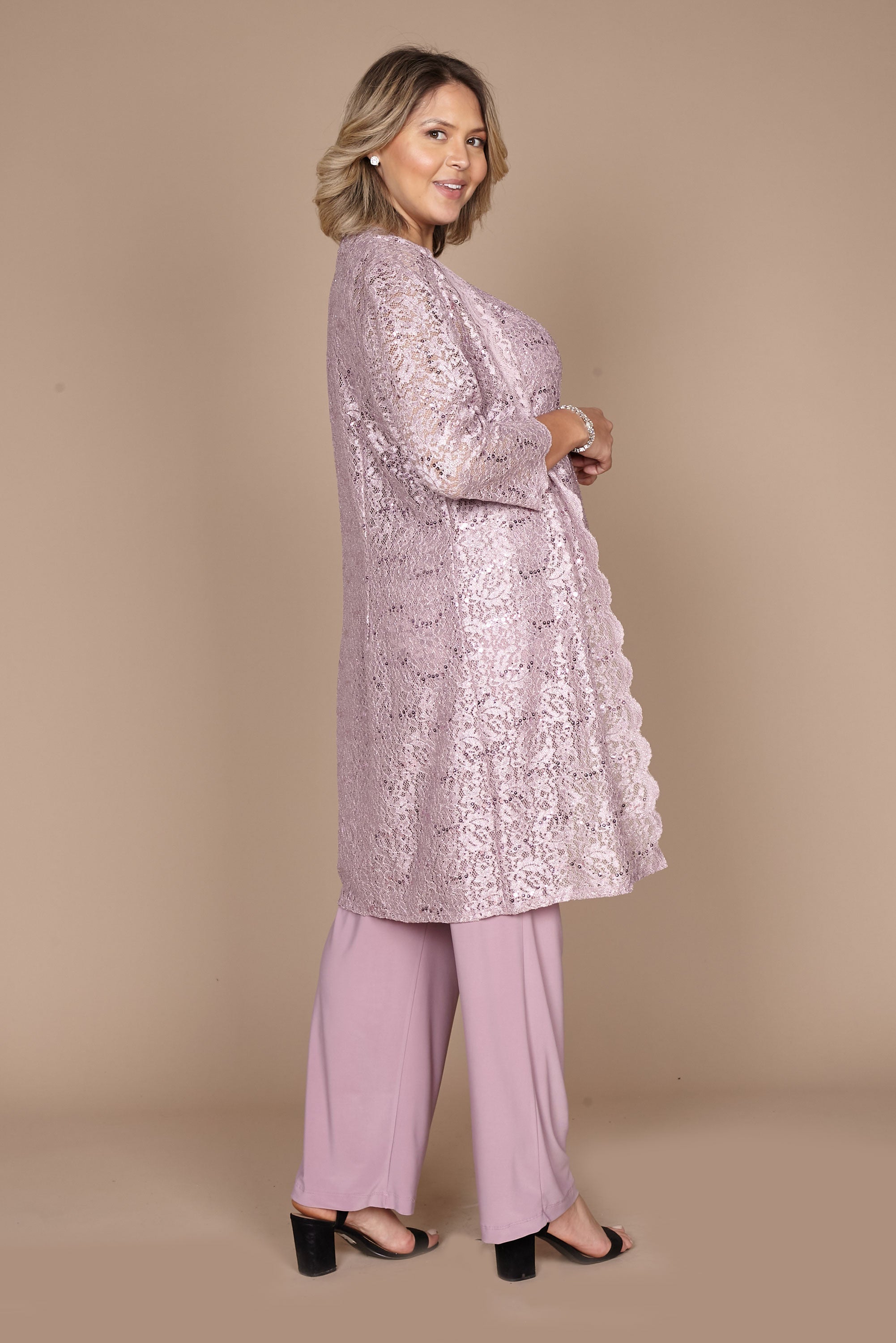 R&M Richards RM1993 Mother of the Bride Long Jacket Pant Suit in Mauve