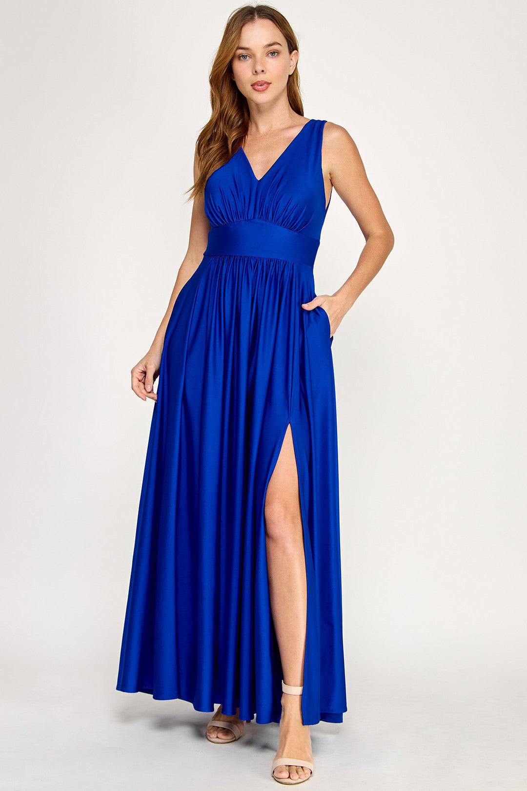 V-Neck Floor-Length Jersey Formal A-Line Lenovia 3120