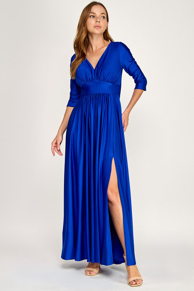 V-Neck Floor-Length Satin Formal A-Line Lenovia 3132