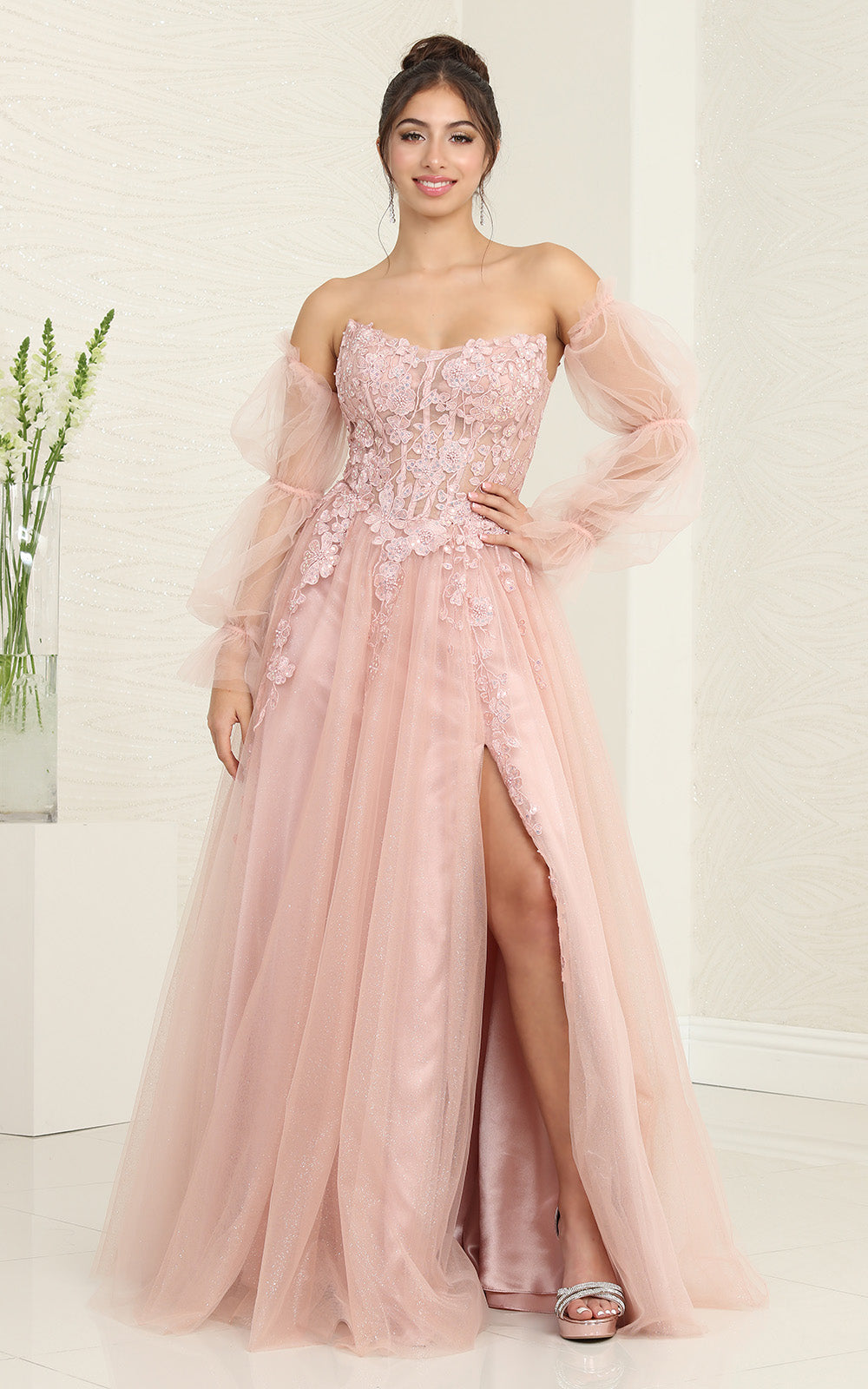 Off-the-Shoulder Floor-Length Tulle Prom A-Line May Queen RQ8060