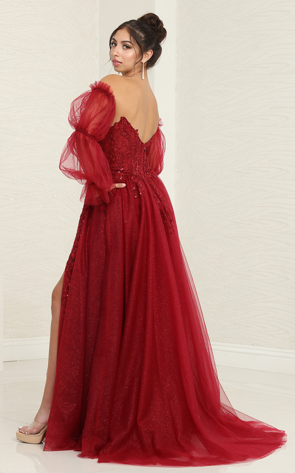 Off-the-Shoulder Floor-Length Tulle Prom A-Line May Queen RQ8060