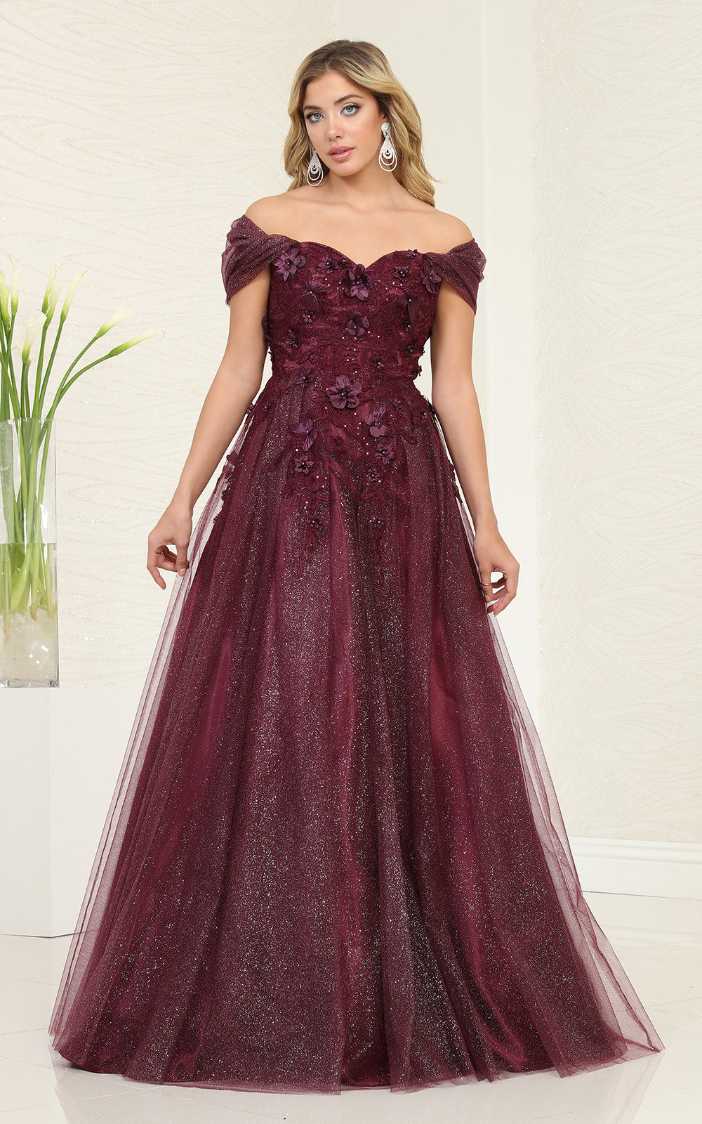 Off-the-Shoulder Floor-Length Tulle Prom A-Line May Queen RQ8109