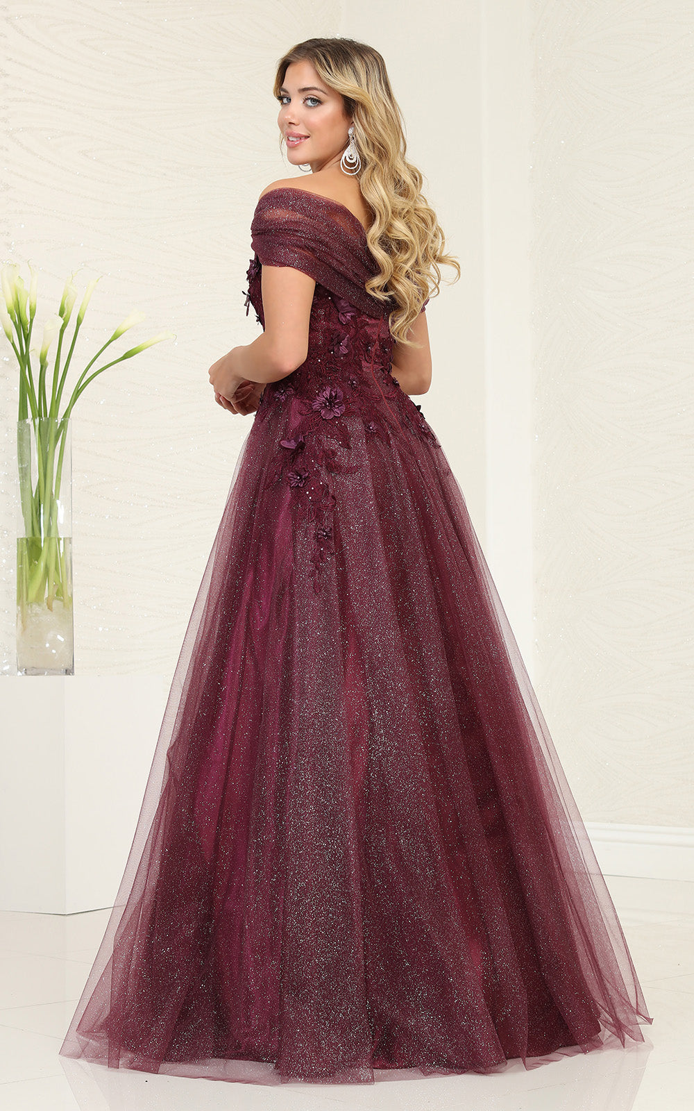 Off-the-Shoulder Floor-Length Tulle Prom A-Line May Queen RQ8109