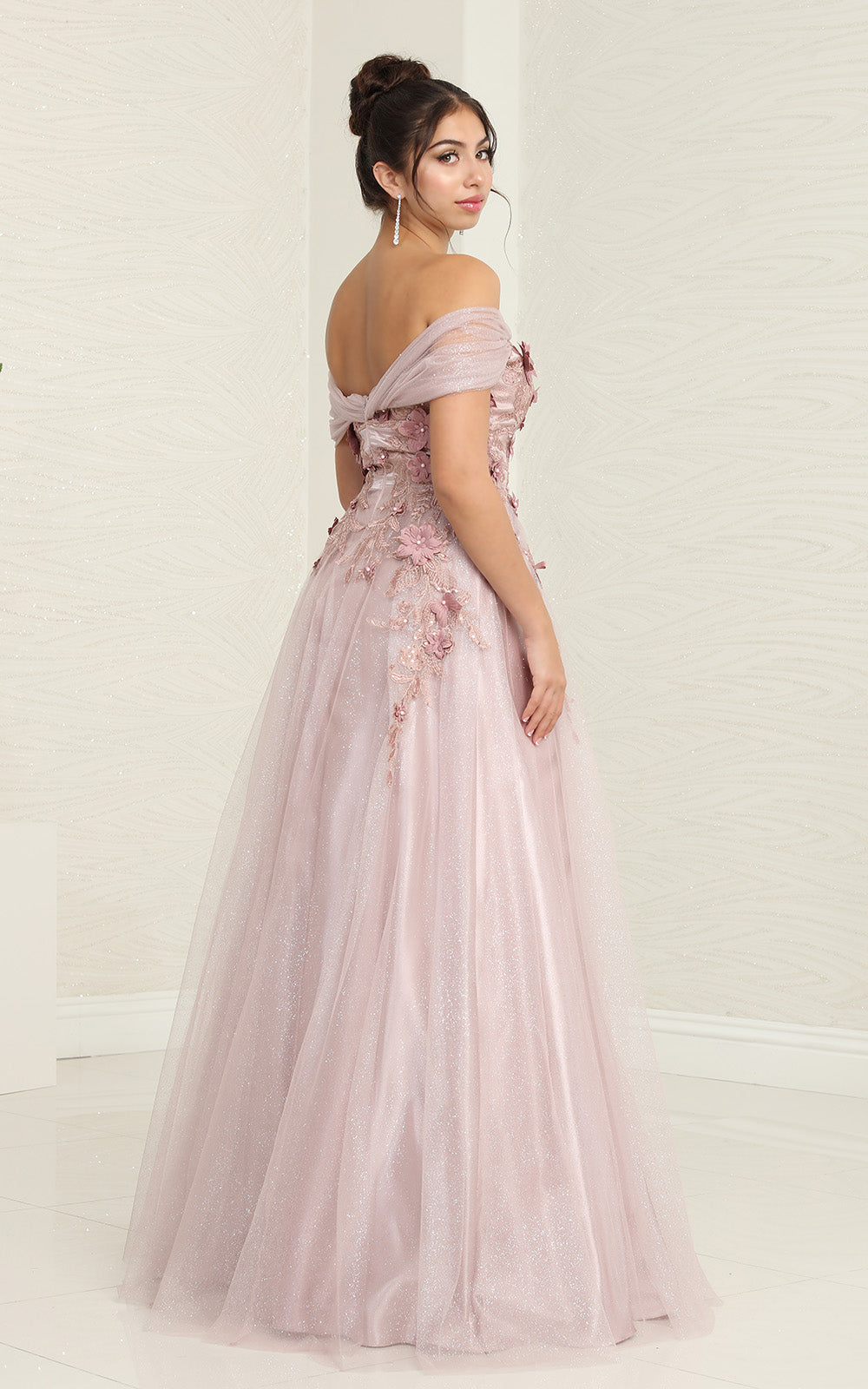 Off-the-Shoulder Floor-Length Tulle Prom A-Line May Queen RQ8109