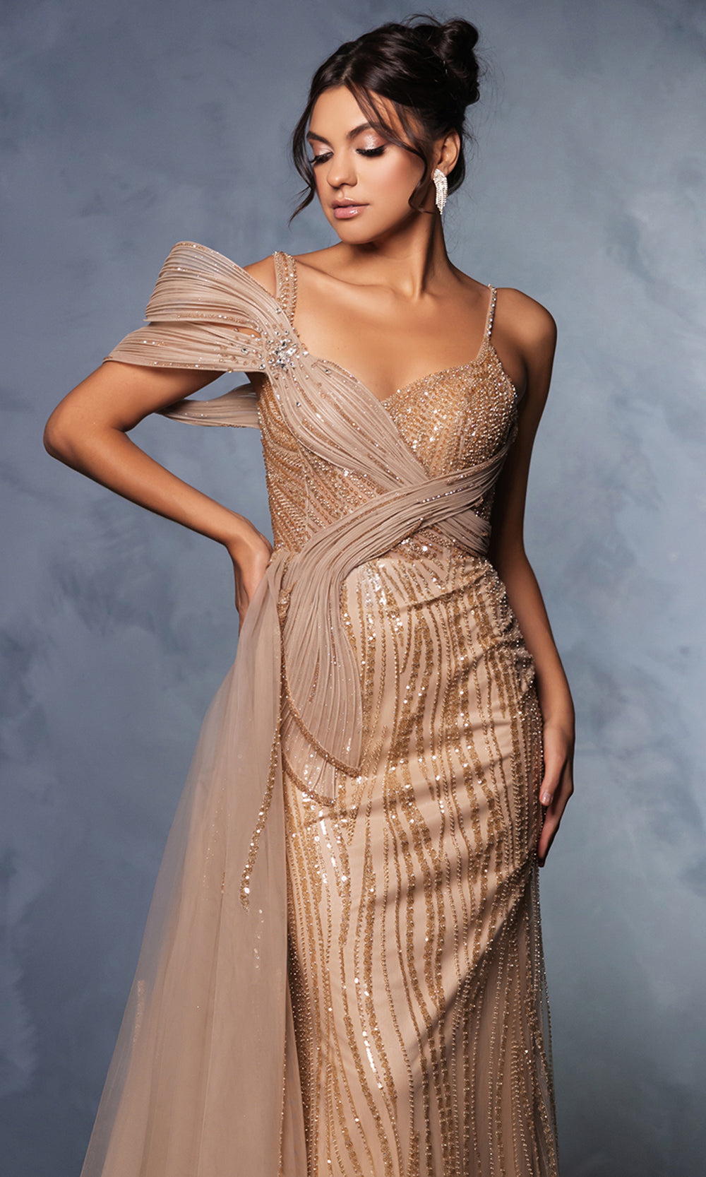 Champagne Sweetheart Floor-Length Sequin Prom Overskirt Dress May Queen MQRQ8175