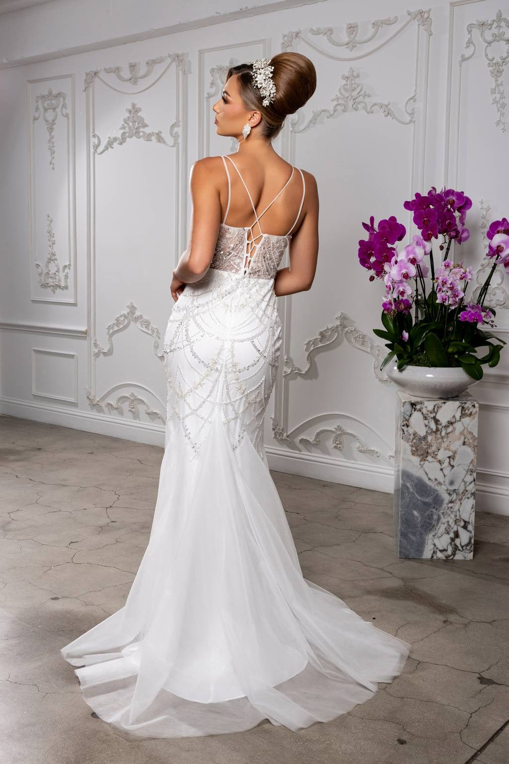 V-Neck Floor-Length Tulle Formal Sheath Column May Queen RQ8201