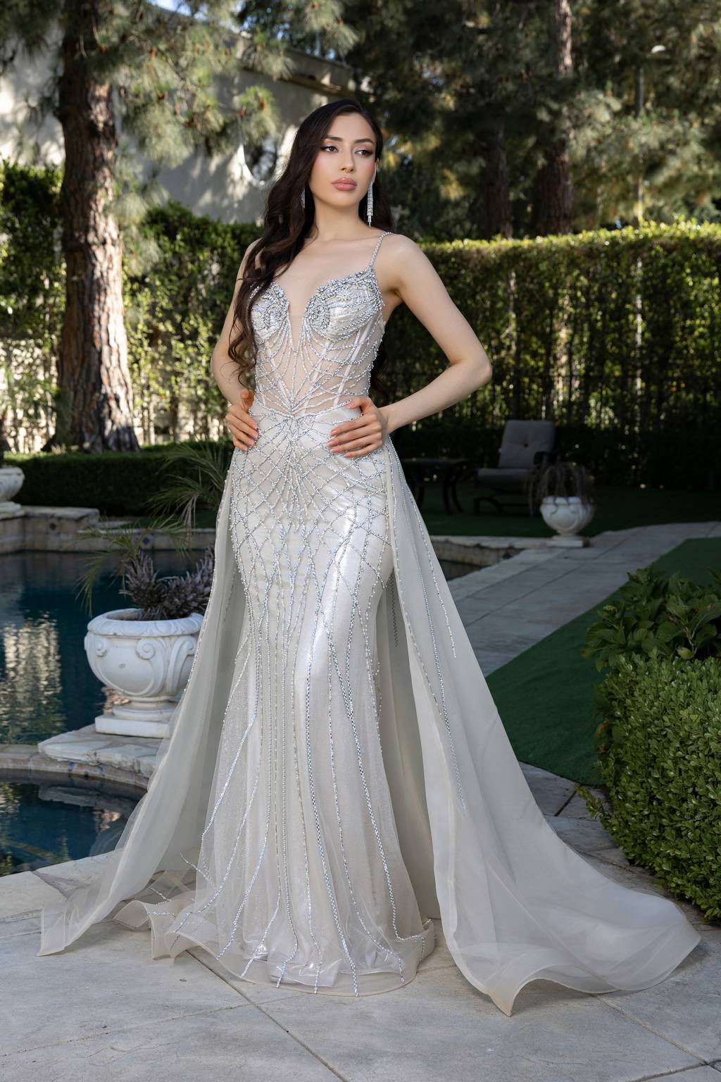Illusion Floor-Length Organza Prom A-Line May Queen RQ8208