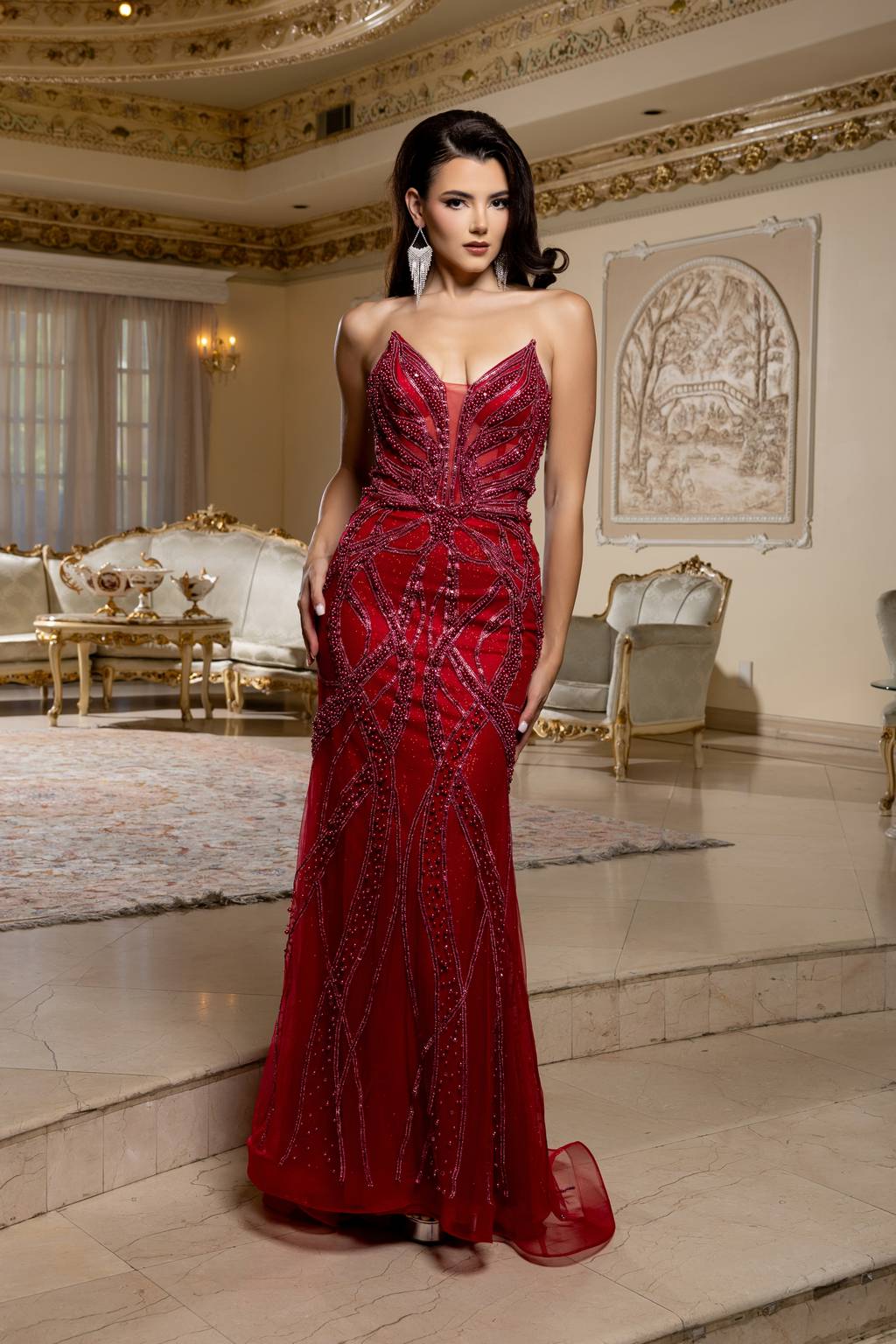 V-Neck Floor-Length Tulle Prom Mermaid May Queen RQ8211