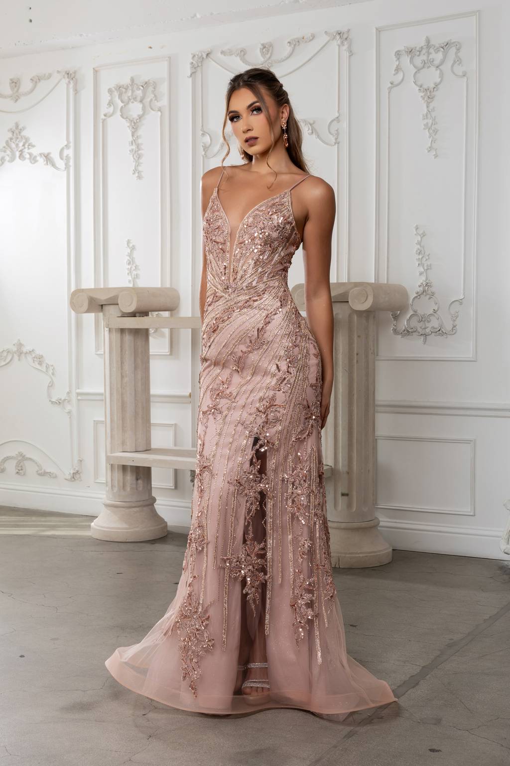 V-Neck Floor-Length Sequin Prom Mermaid Dress May Queen RQ8213