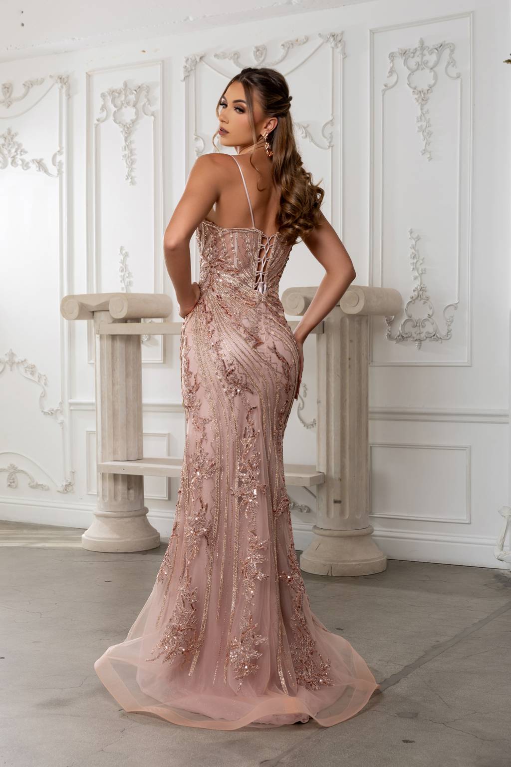 V-Neck Floor-Length Sequin Prom Mermaid Dress May Queen RQ8213