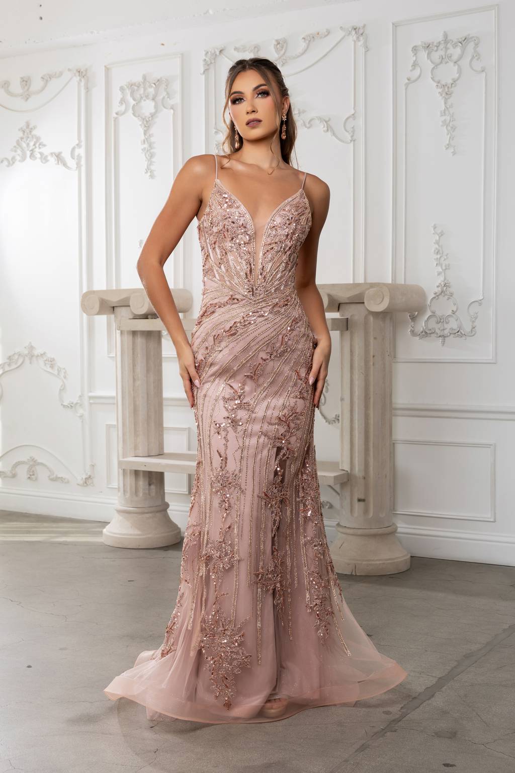 V-Neck Floor-Length Sequin Prom Mermaid Dress May Queen RQ8213