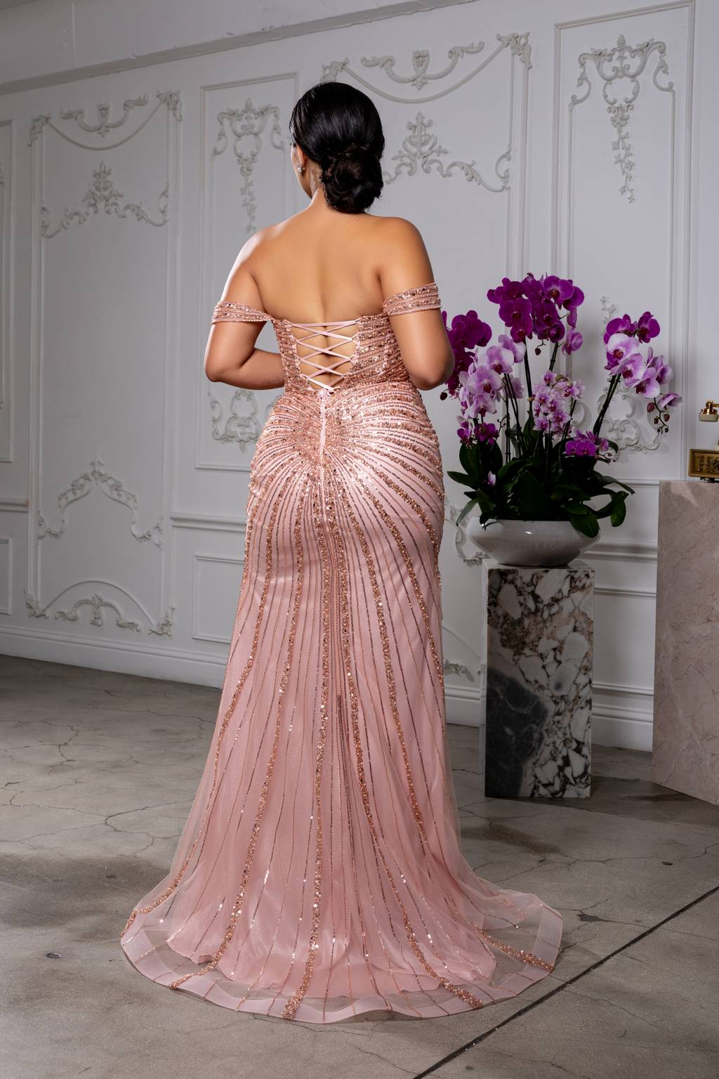 Off-the-Shoulder Floor-Length Sequin Prom Sheath Column May Queen RQ8214