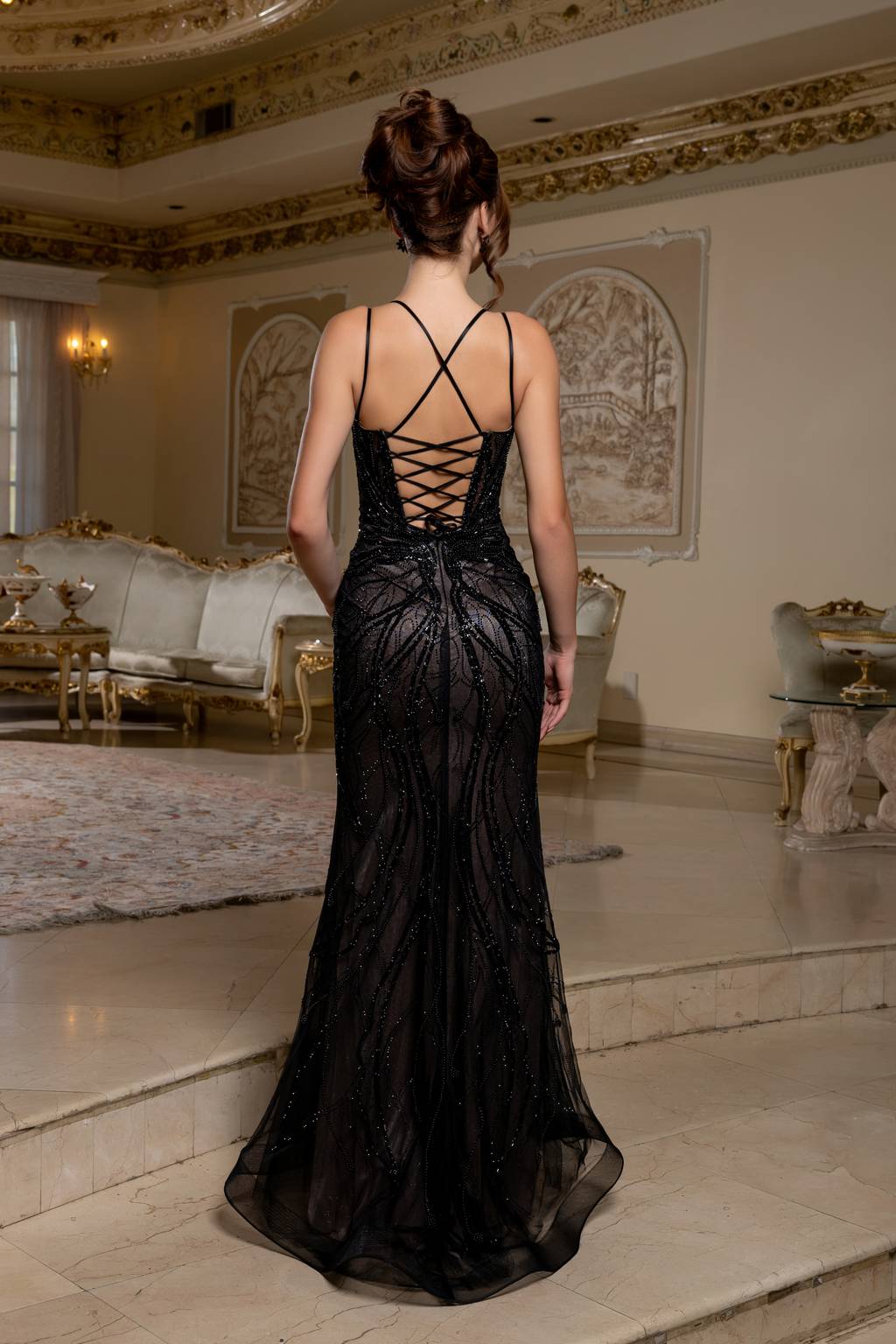 V-Neck Floor-Length Tulle Prom Sheath Column May Queen RQ8222
