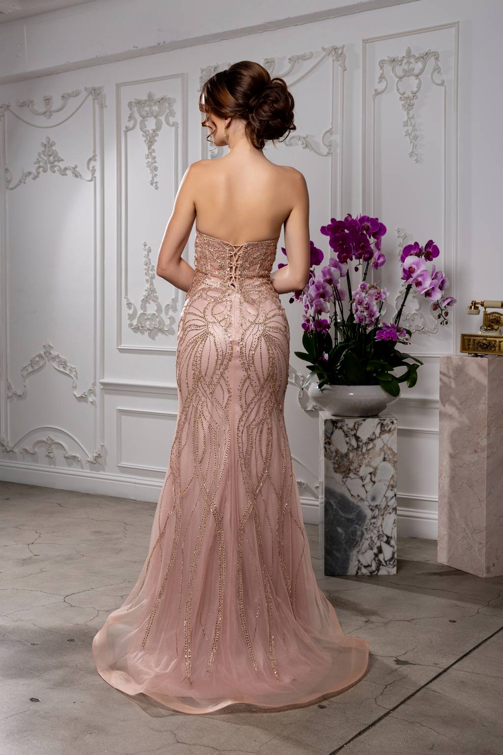 V-Neck Floor-Length Tulle Prom Mermaid Trumpet May Queen RQ8223