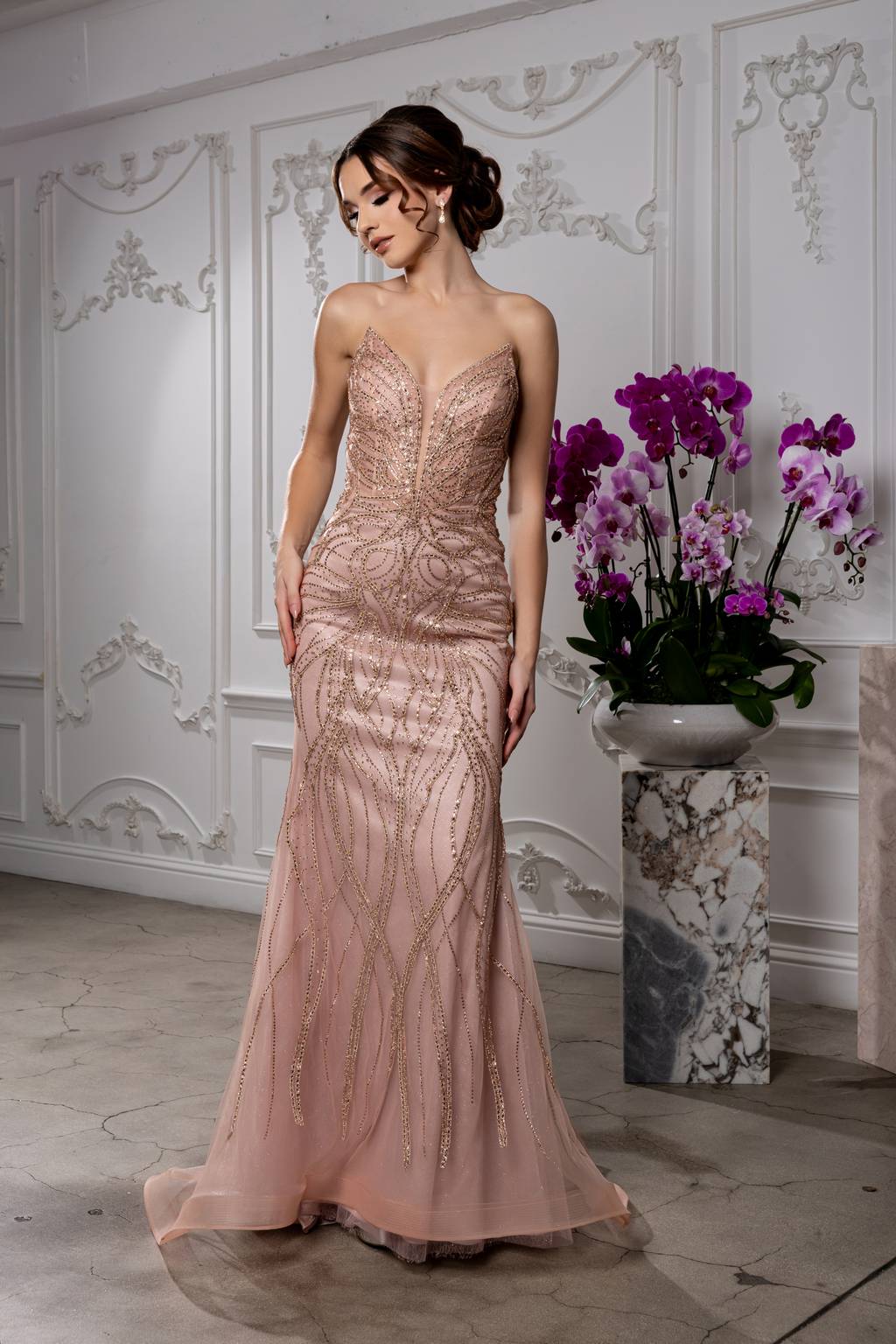 V-Neck Floor-Length Tulle Prom Mermaid Trumpet May Queen RQ8223