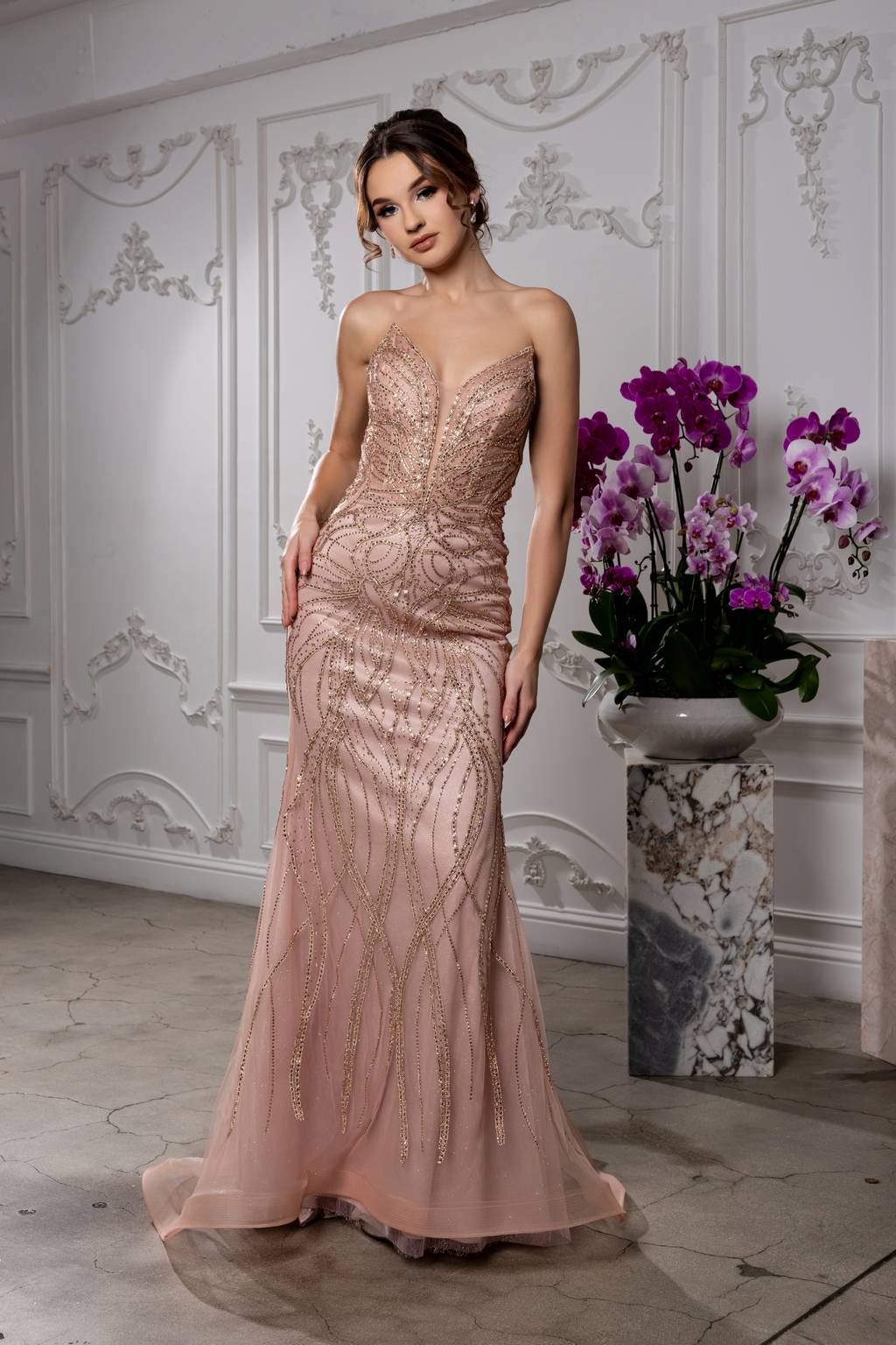 V-Neck Floor-Length Tulle Prom Mermaid Trumpet May Queen RQ8223