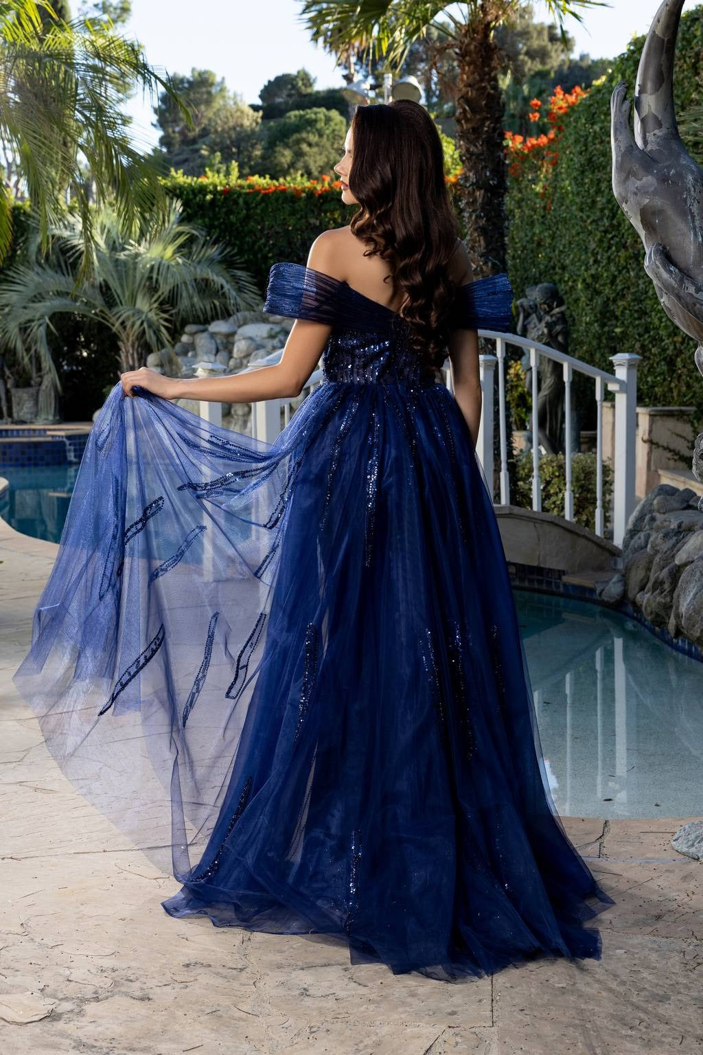 Off-the-Shoulder Floor-Length Tulle Prom A-Line May Queen RQ8224