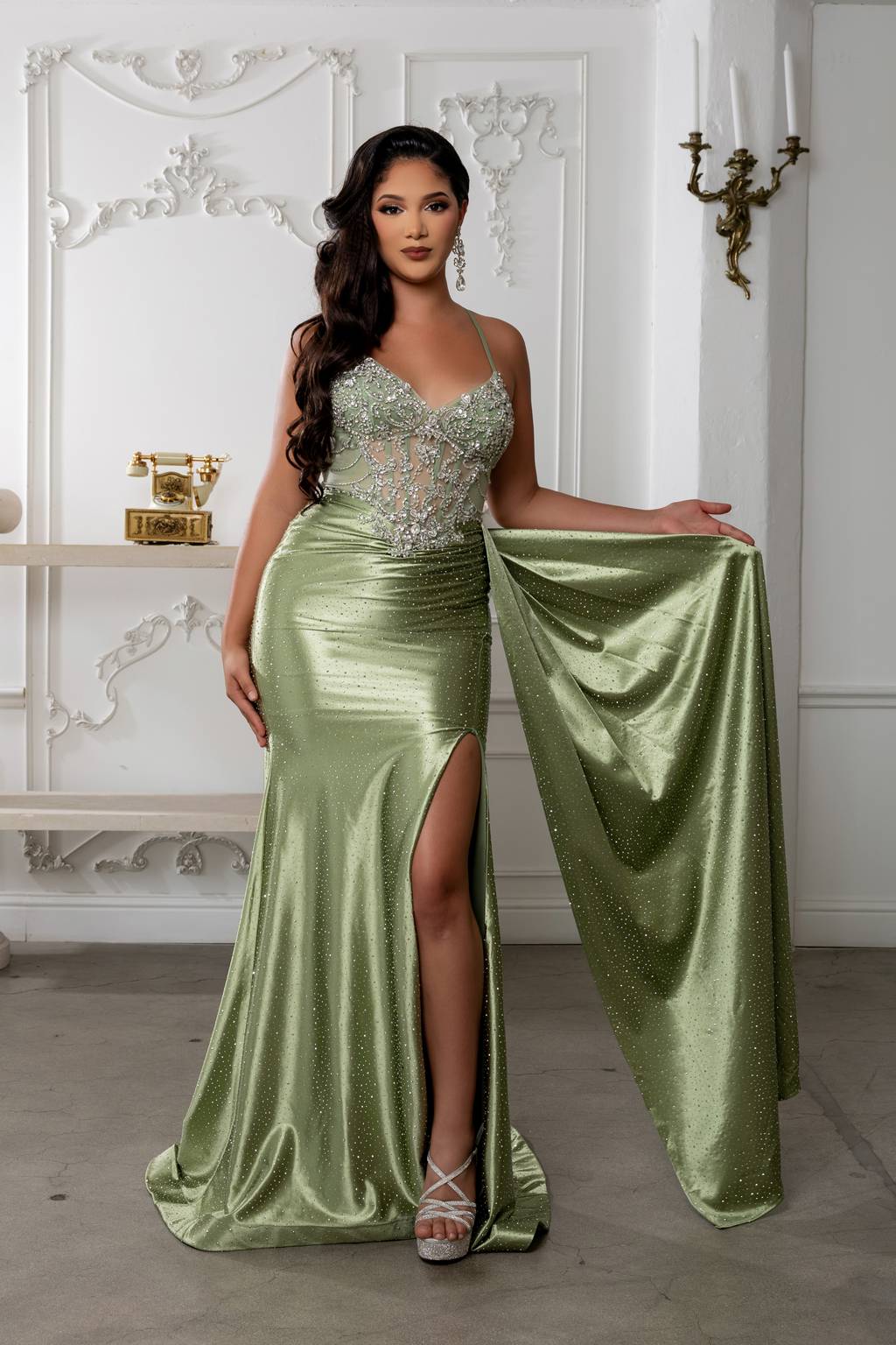 V-Neck Floor-Length Sequin Prom Sheath Column May Queen RQ8244