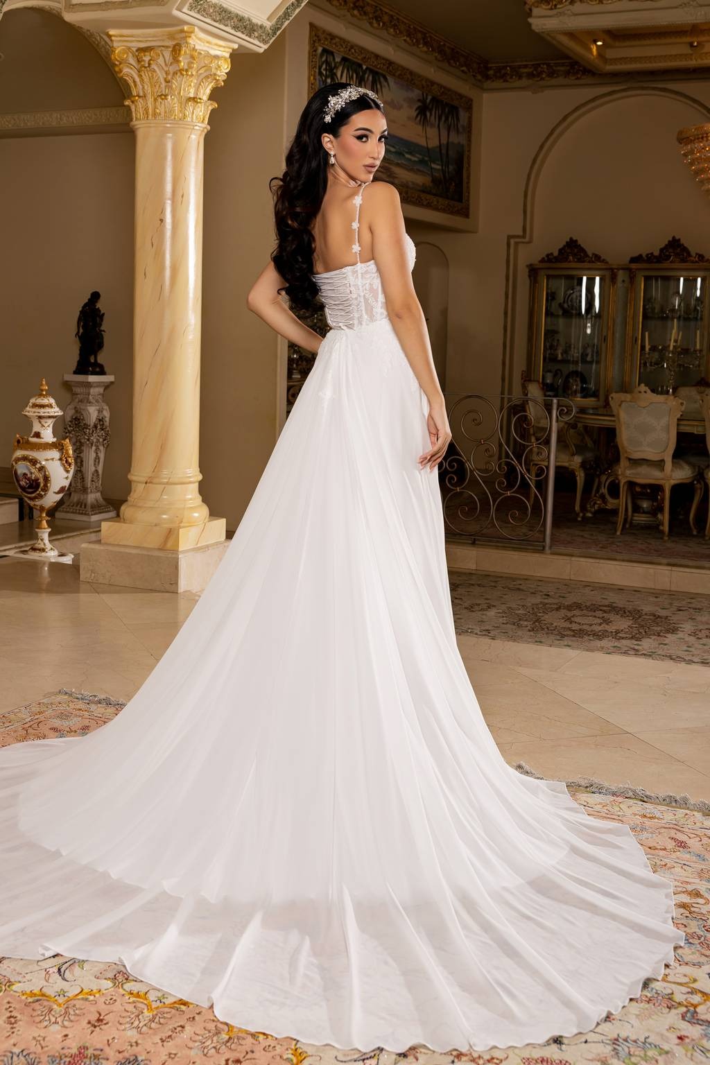 Sweetheart Floor-Length with Train Chiffon Wedding Dress A-Line May Queen RQ8248