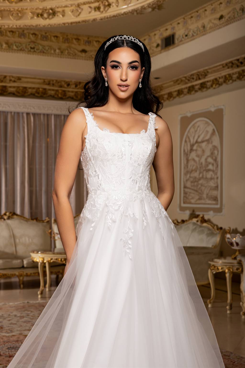 Square Floor-Length Tulle Wedding Dress A-Line May Queen RQ8249