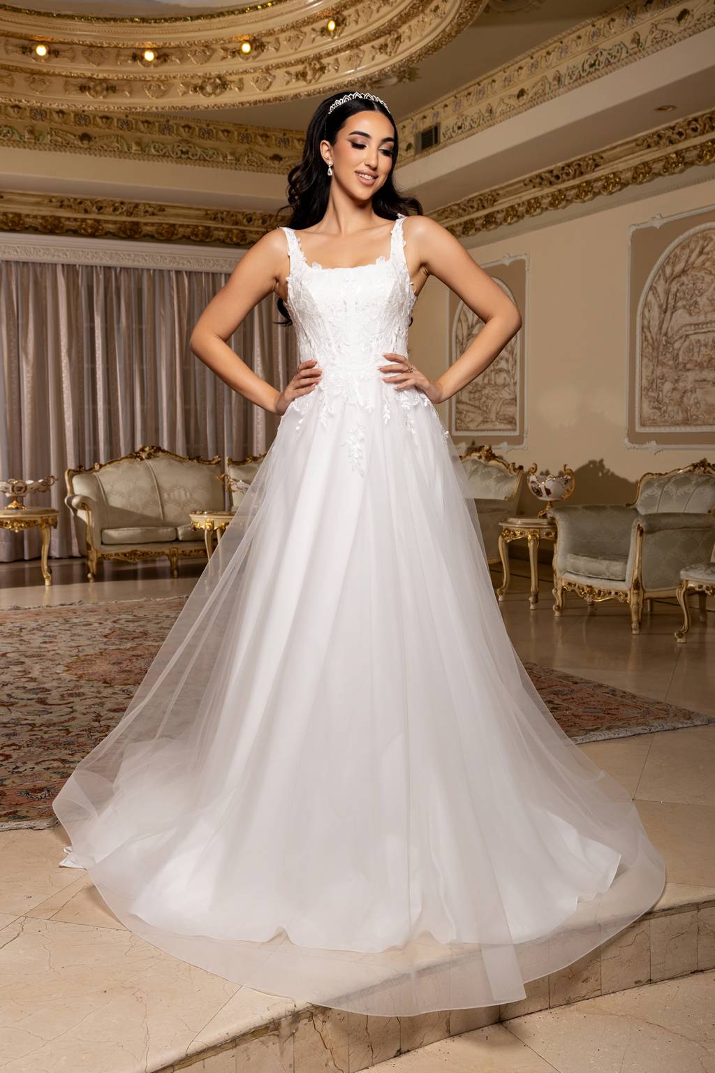 Square Floor-Length Tulle Wedding Dress A-Line May Queen RQ8249