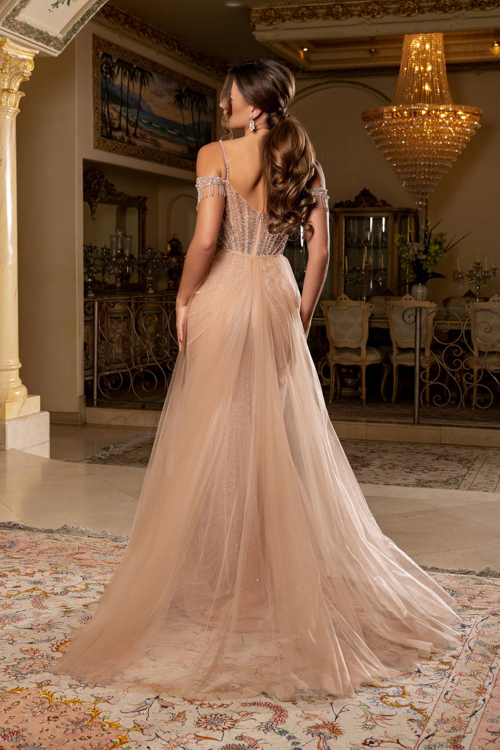 Off-the-Shoulder Floor-Length Tulle Evening Gown Mermaid May Queen RQ8277