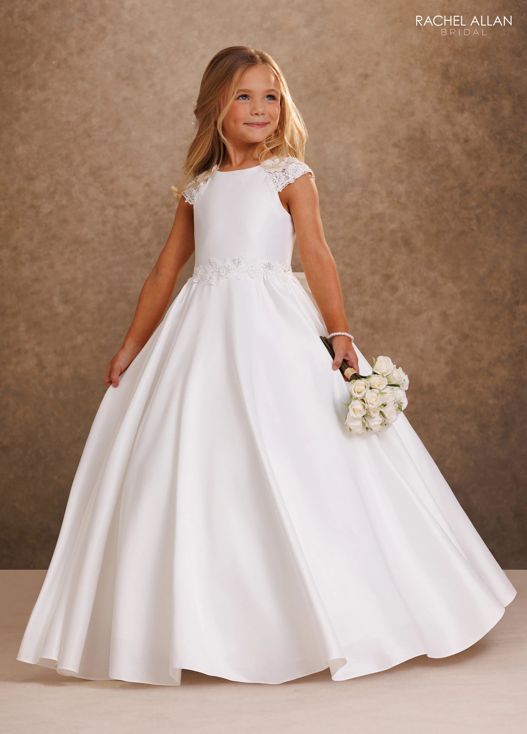 Crew High-Neck Floor-Length Satin Flower Girl A-Line Rachel Allan RB9202