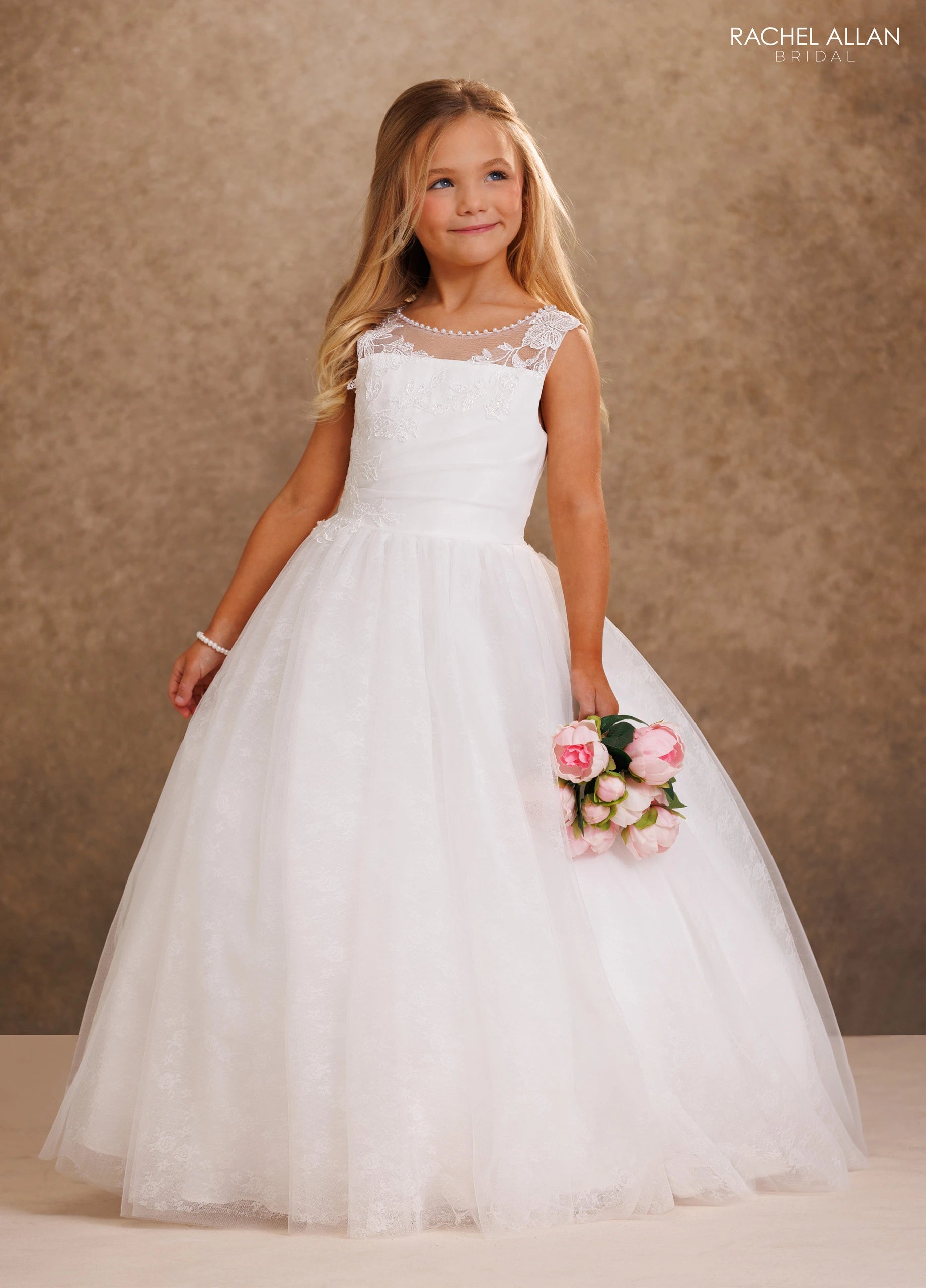 Illusion Floor-Length Tulle Flower Girl Ball Gown Rachel Allan RB9207