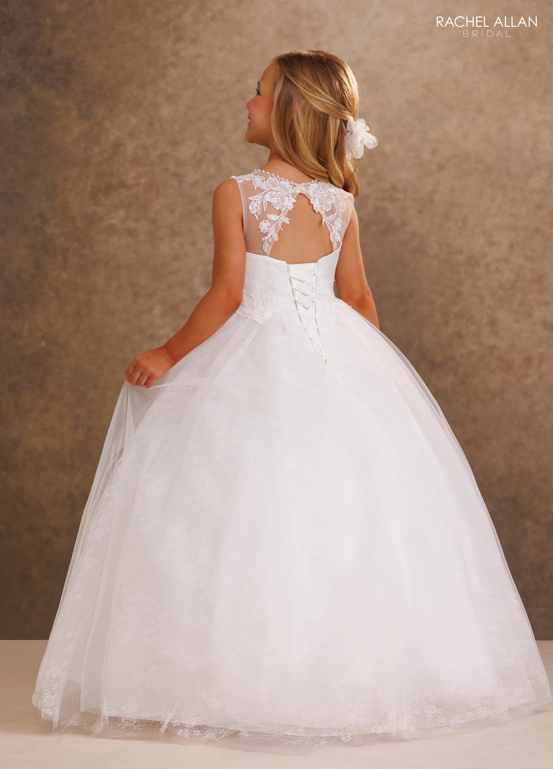 Illusion Floor-Length Tulle Flower Girl Ball Gown Rachel Allan RB9207