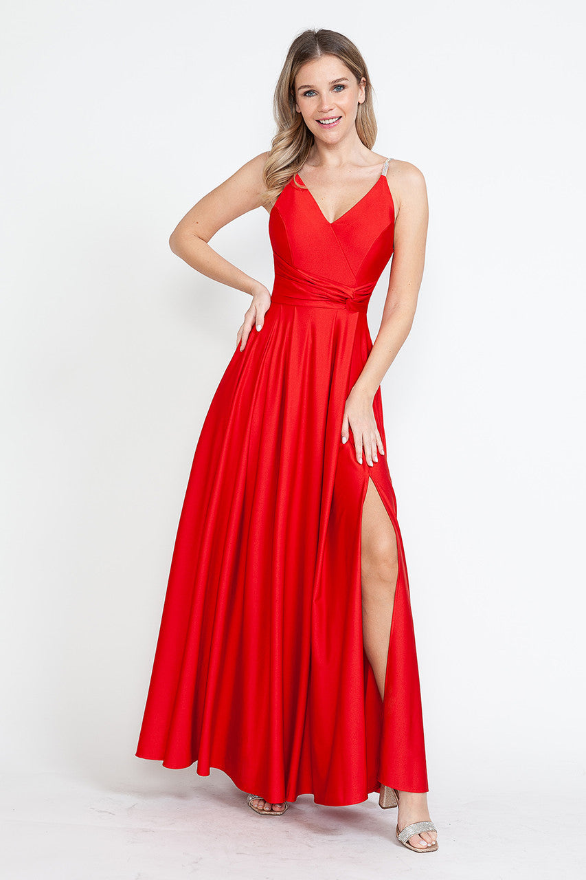 Formal Dresses A Line Formal Slit Long Prom Dress Lenovia 5275 Red-Satin-5275-A Line