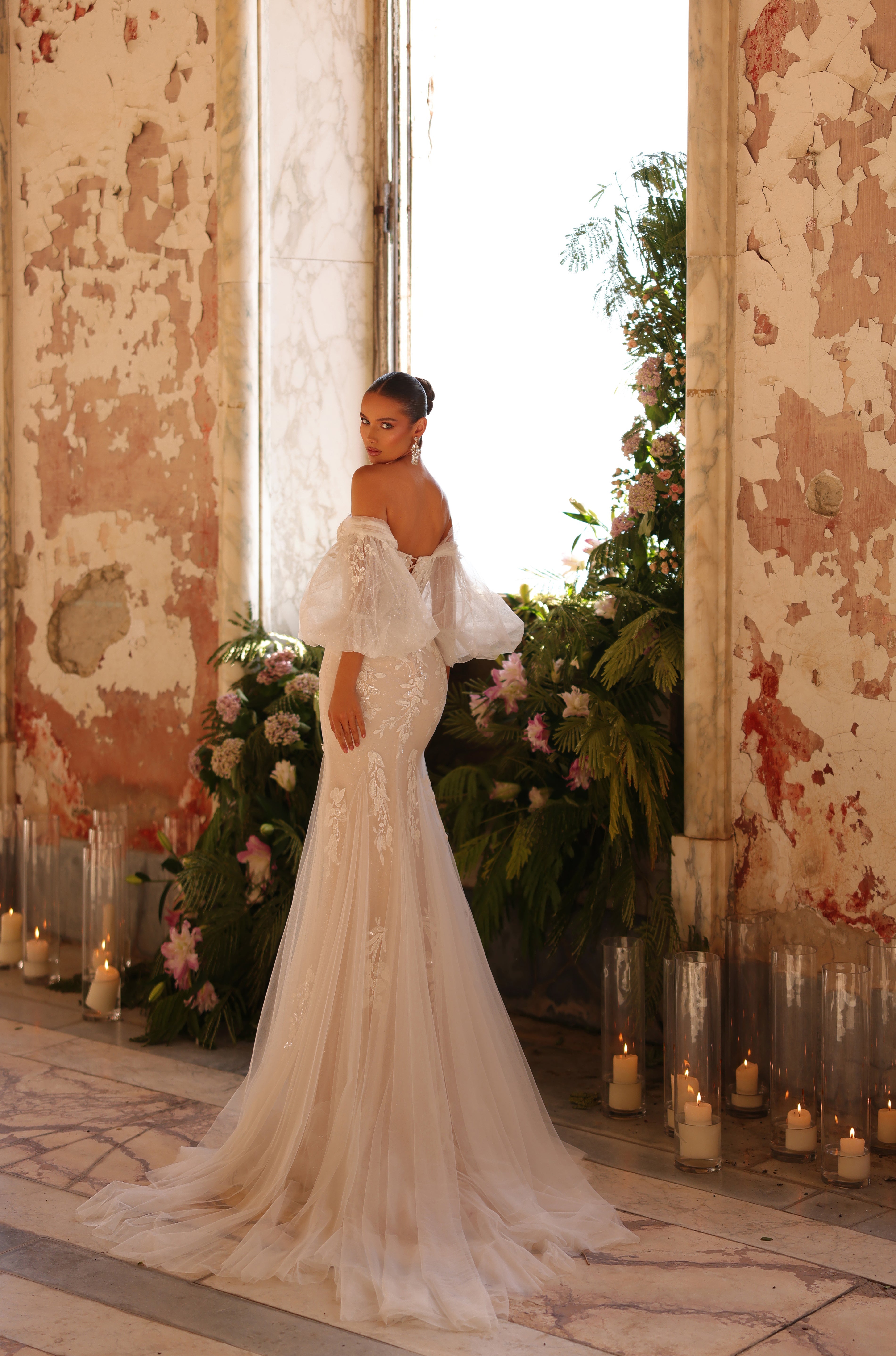 Wedding Dresses Long Fitted Corset Mermaid Wedding Bridal Dress Amarra 89137 Ivory/Nude