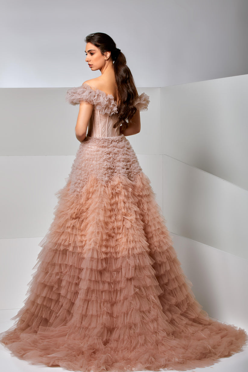 Formal Dresses Long Formal A Line Corset Prom Dress Rose Smoke-Tulle-M20281-Train