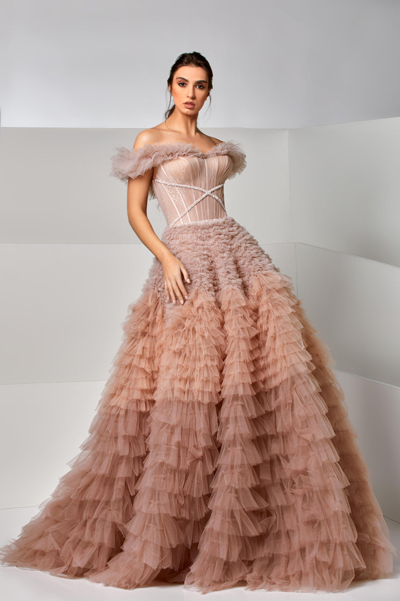 Formal Dresses Long Formal A Line Corset Prom Dress Rose Smoke-Tulle-M20281-Train