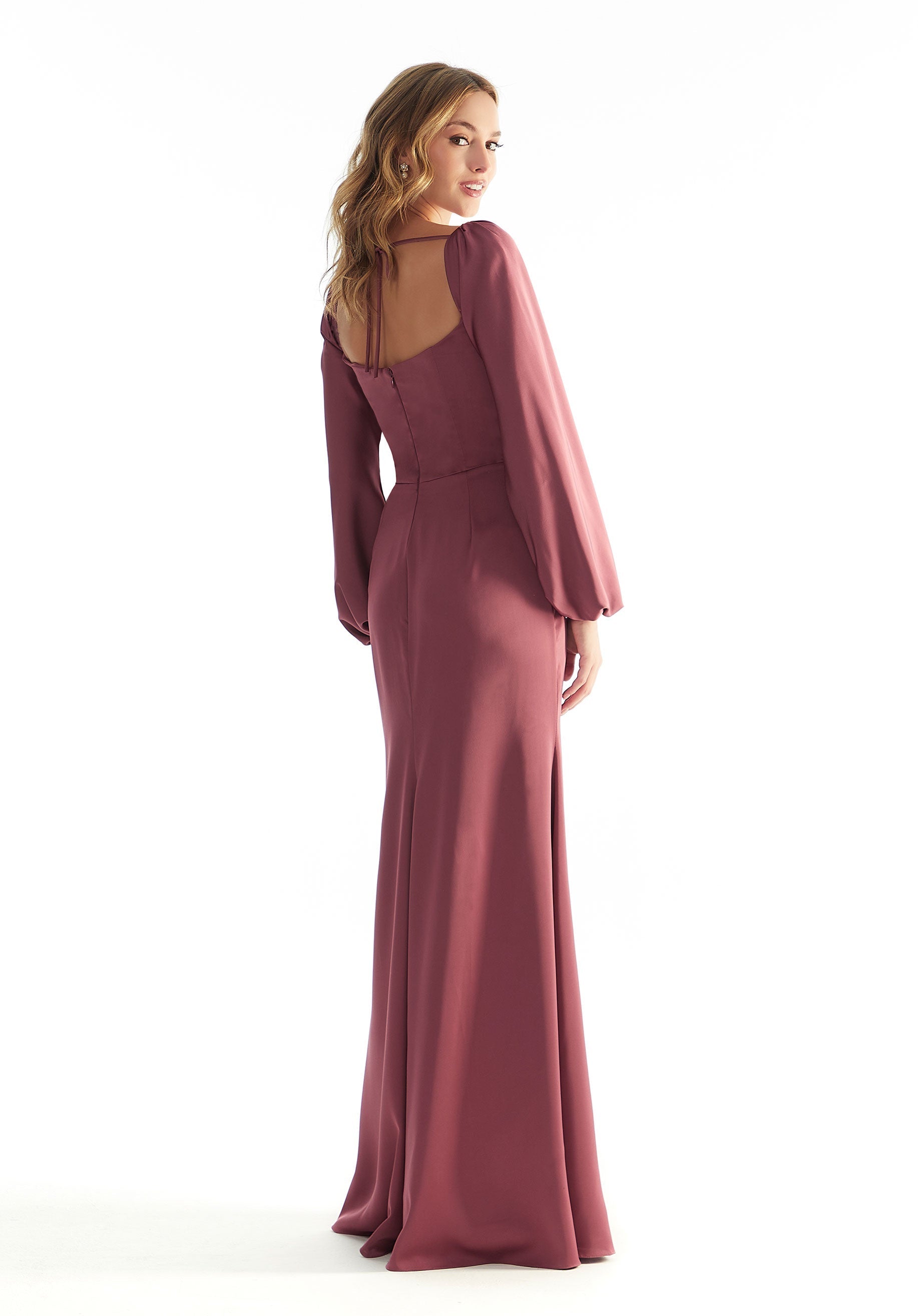 Formal Dresses Lace Long Sleeve Formal Dress Rosewood-Satin-31221-Cowl