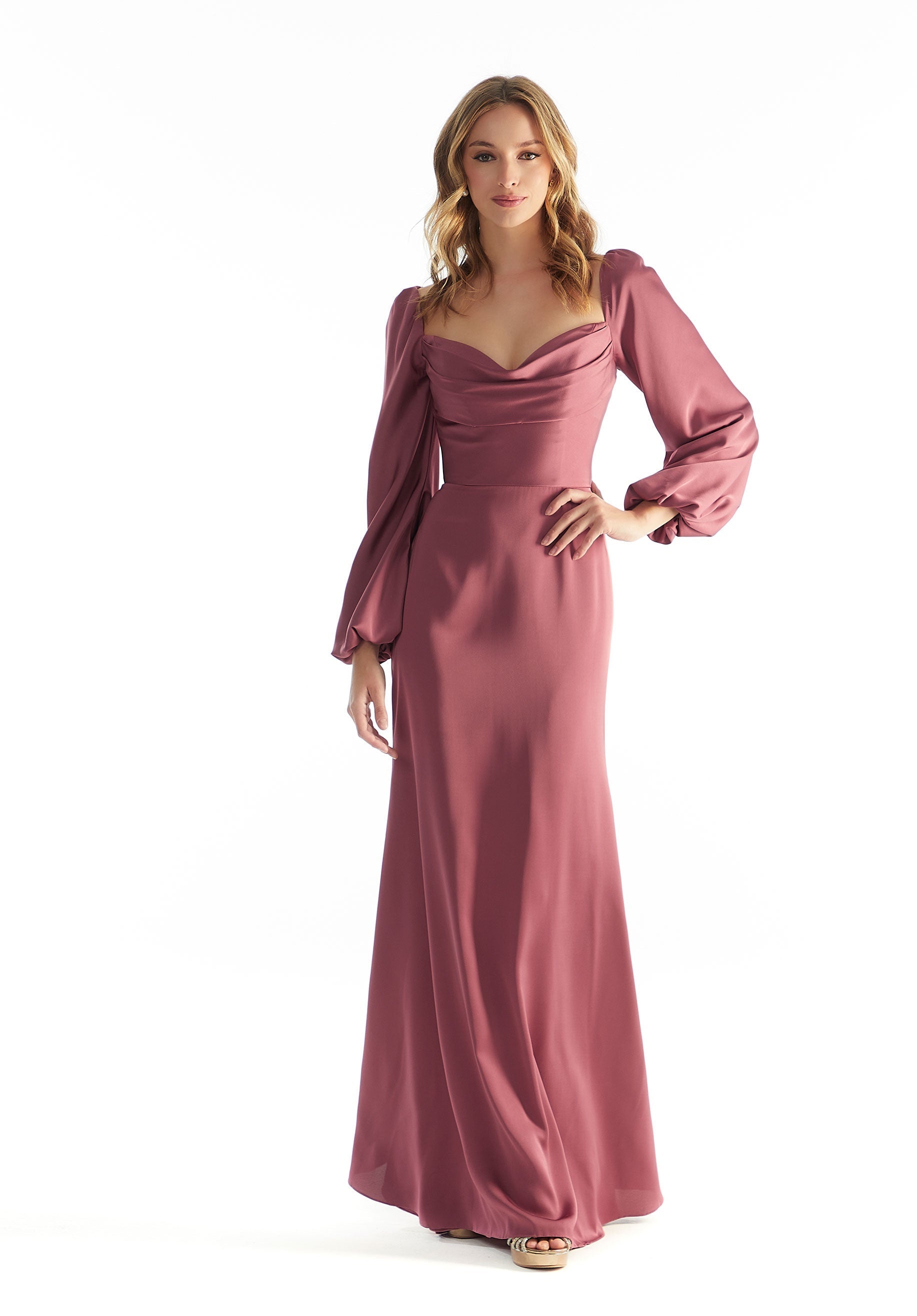 Formal Dresses Lace Long Sleeve Formal Dress Rosewood-Satin-31221-Cowl