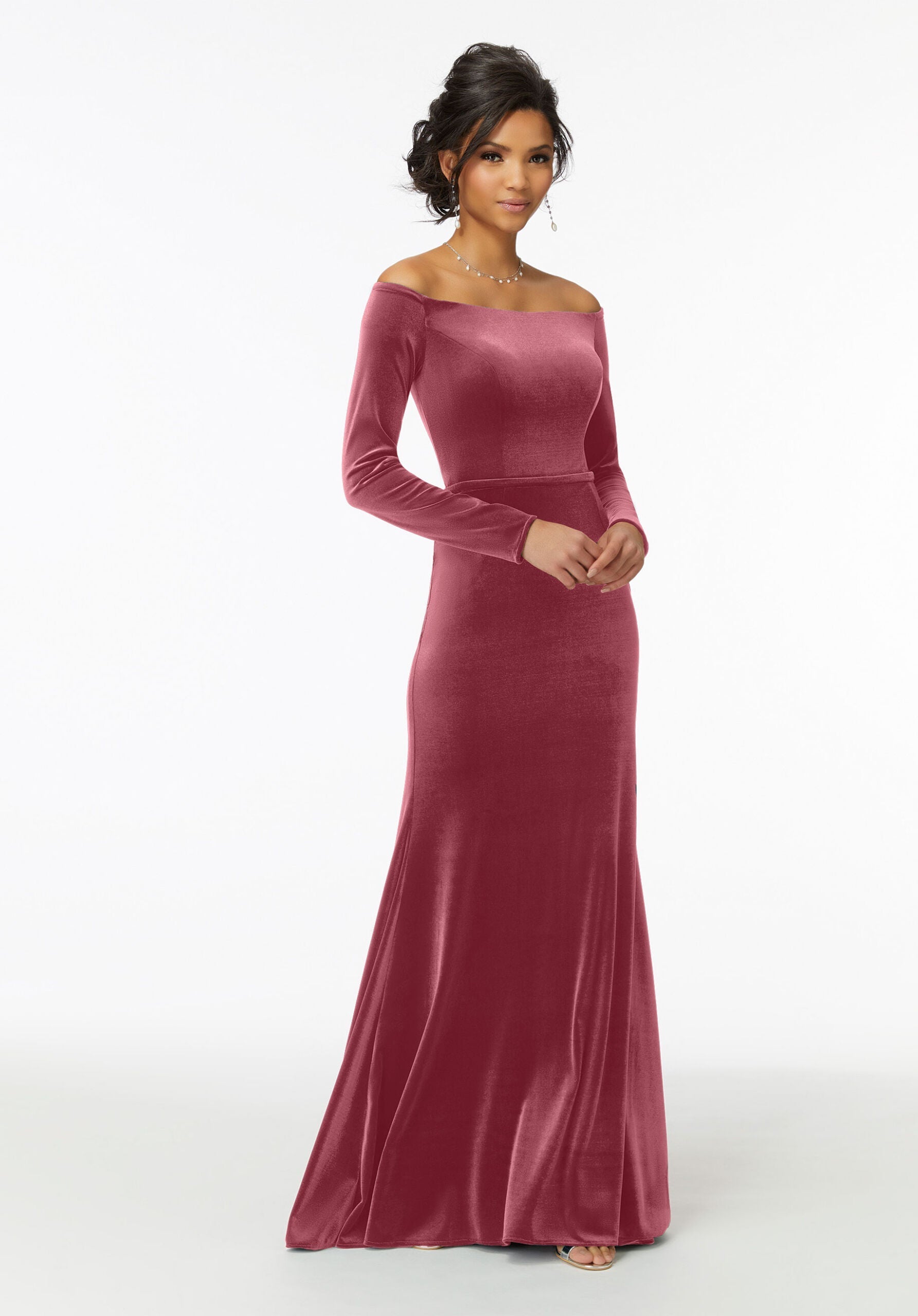 Formal Dresses Velvet Long Formal Evening Dress Rosewood-Velvet-21724-Fitted