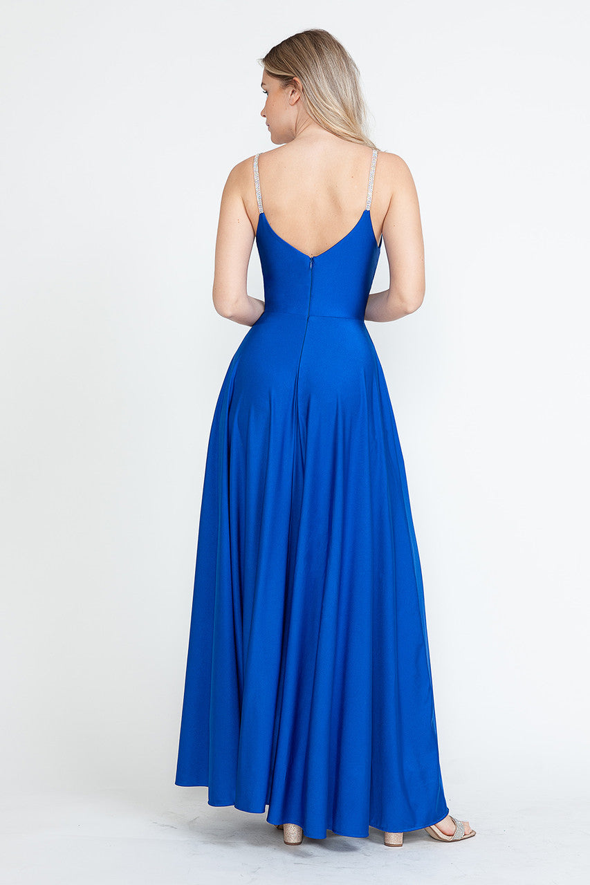 Formal Dresses A Line Formal Slit Long Prom Dress Lenovia 5275 Royal Blue-Satin-5275-A Line