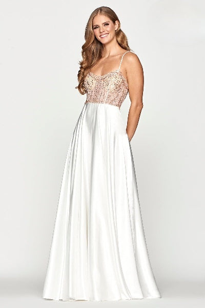 Prom Dresses Prom Long Formal Beaded A Line Corset Dress Ivory/Rose Gold