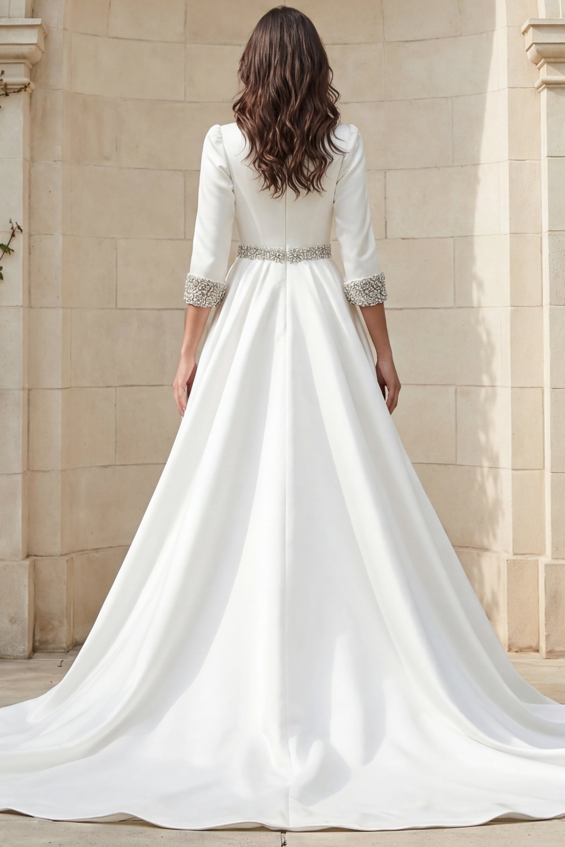 V-Neck Floor-Length Satin Wedding A-Line Gown Jovani S61342