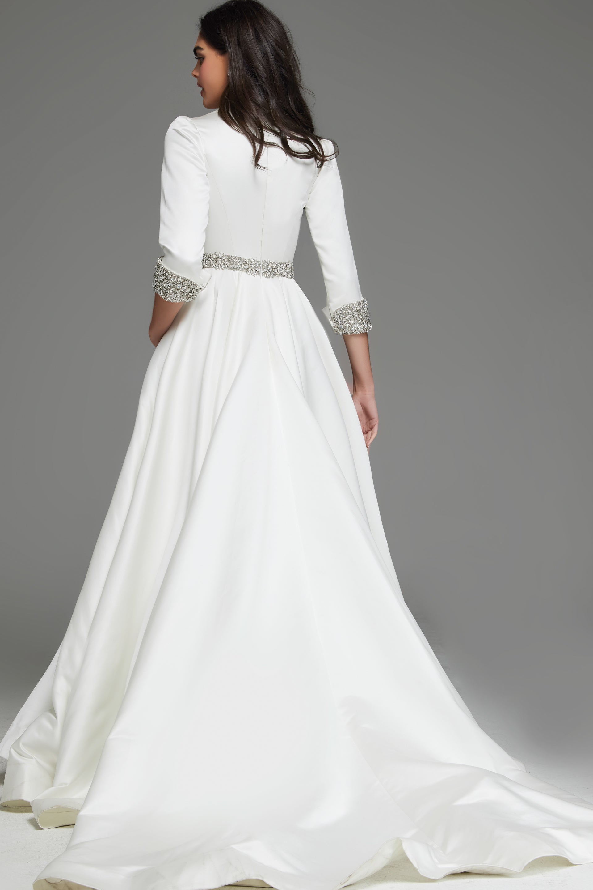 V-Neck Floor-Length Satin Wedding A-Line Gown Jovani S61342