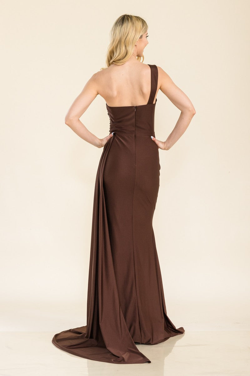 Prom Dresses Long Fitted Overskirt Formal Prom Gown Cocoa