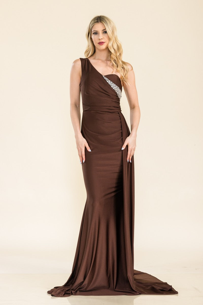 Prom Dresses Long Fitted Overskirt Formal Prom Gown Cocoa